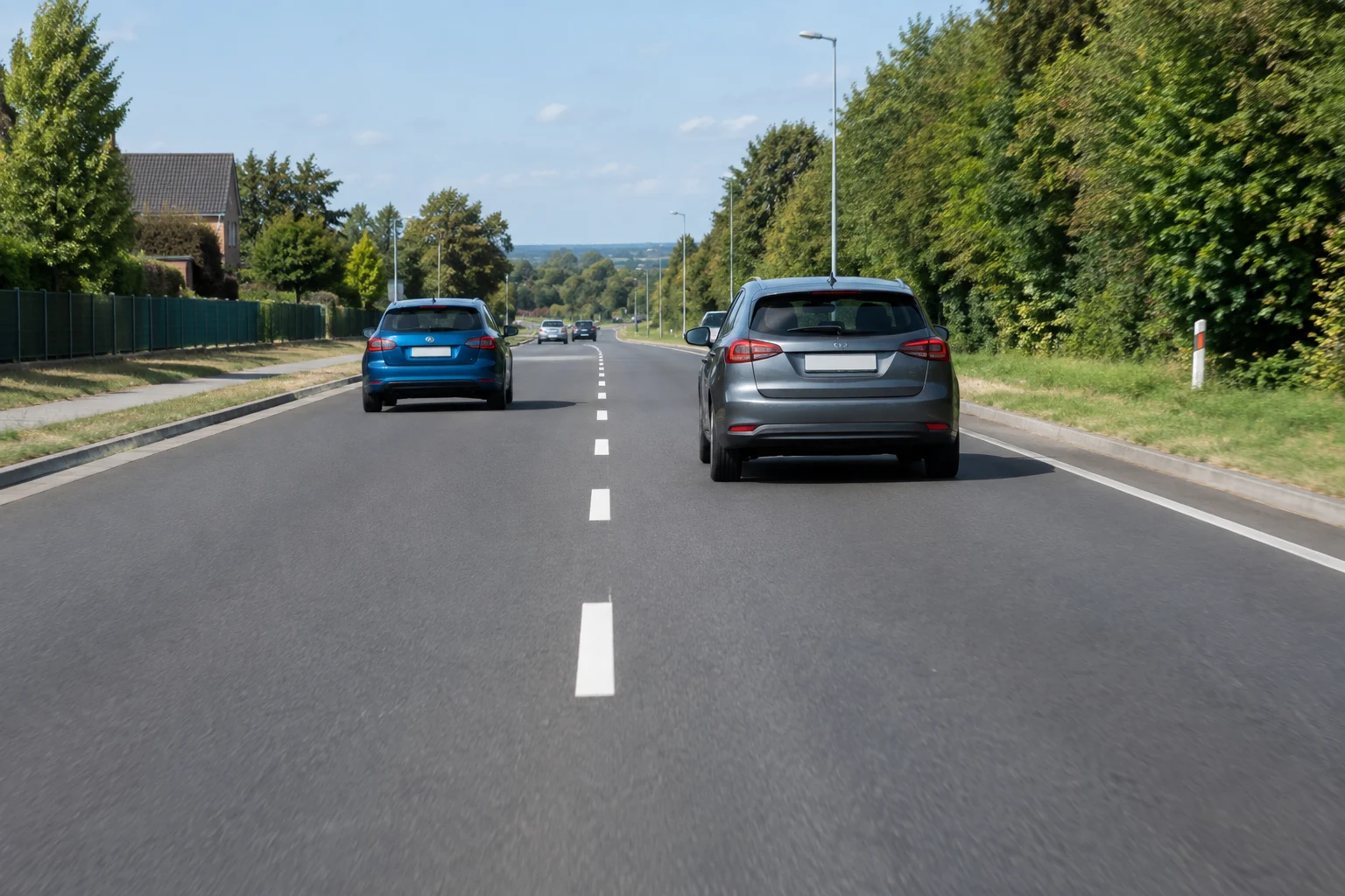 Image originale Tout pour mon permis (générée par IA, panneaux officiels) Ligne blanche discontinue entre deux bandes de circulation