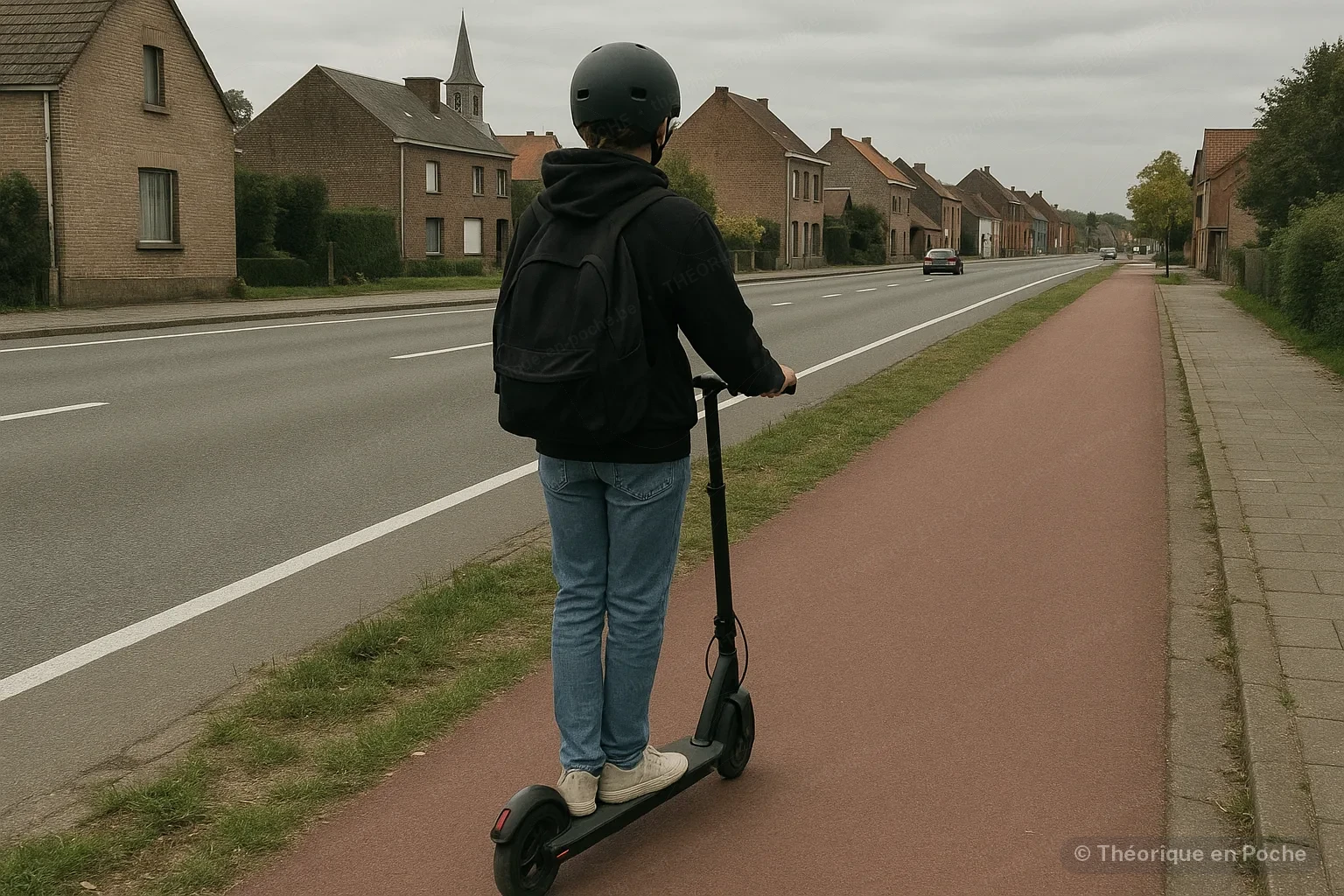 Rue belge avec chaussée, piste cyclable et trottoir